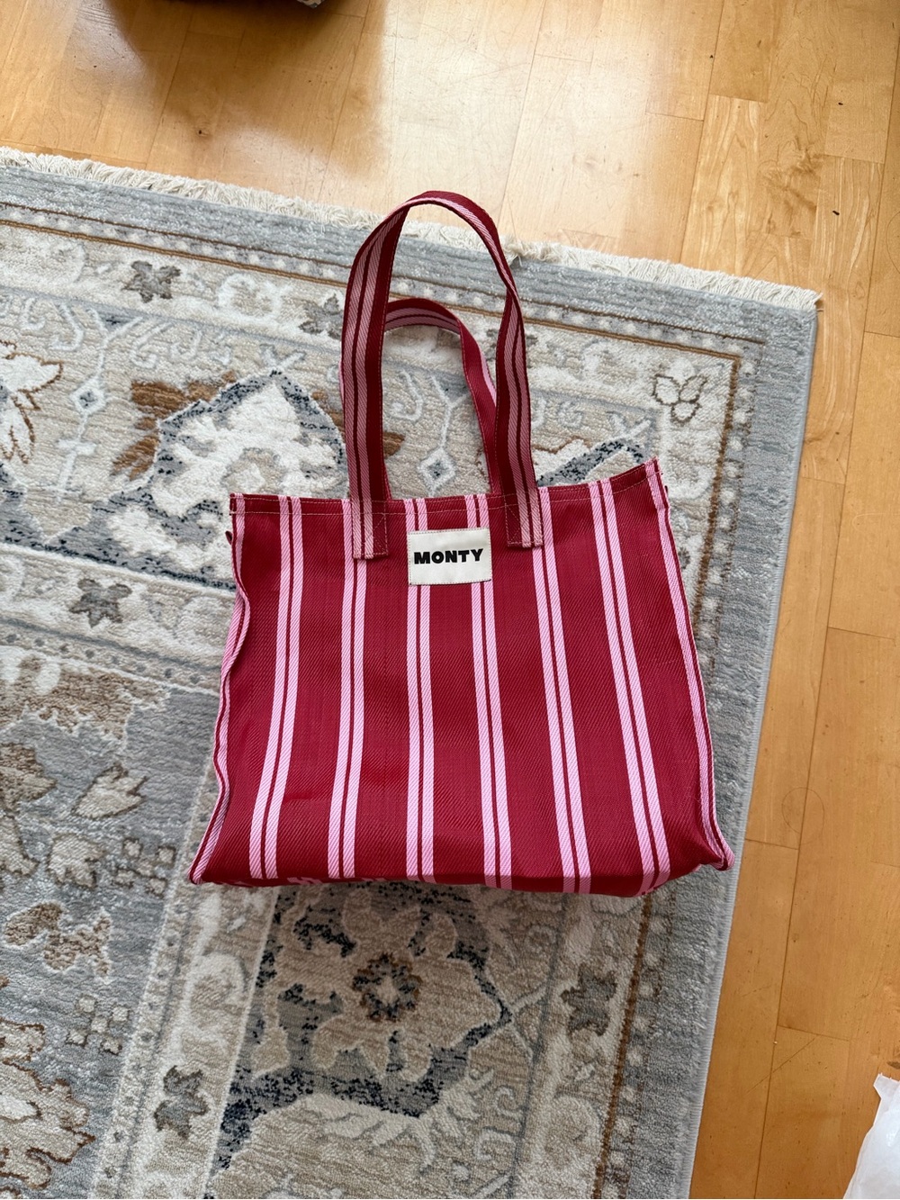 Monty Red & Pink Striped Tote Bag